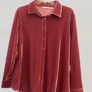 Soft Surroundings Velvet Boyfriend Tunic Shirt Petite Large Pink Berry
